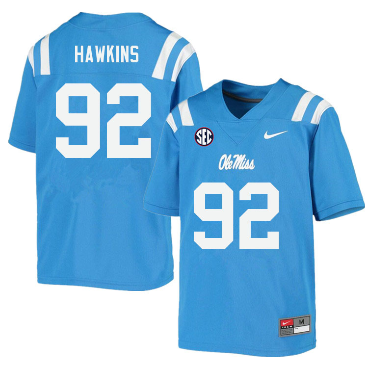 Men #92 JJ Hawkins Ole Miss Rebels College Football Jerseys Sale-Power Blue